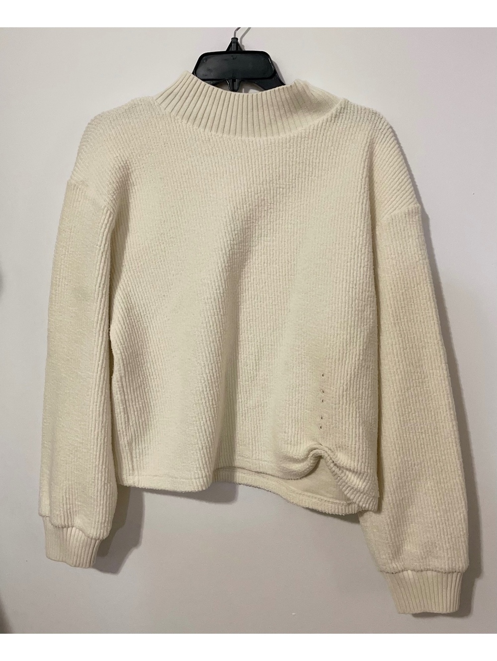 ZARA Ivory Ribbed Knit Mock Neck Long Sleeve Stretch Pullover Sweater M